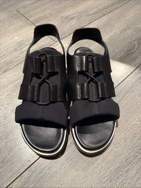 Authentic Hermes Black Sandal with White Trim
